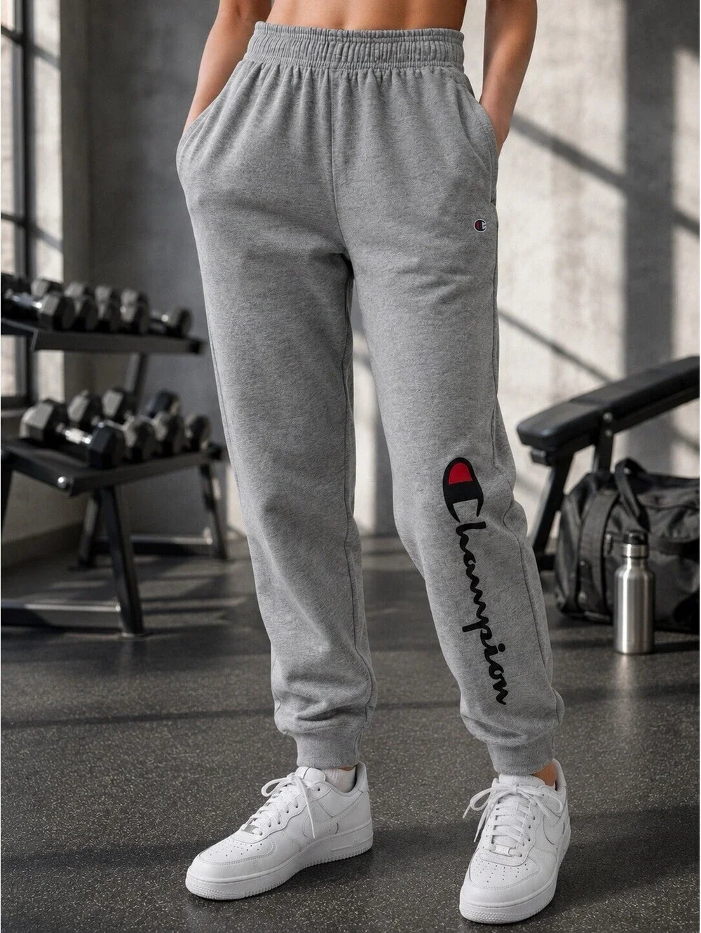 Champion Jogger Sweatpants Men’s Gray Cotton Poly Size L FREE SHIPPING